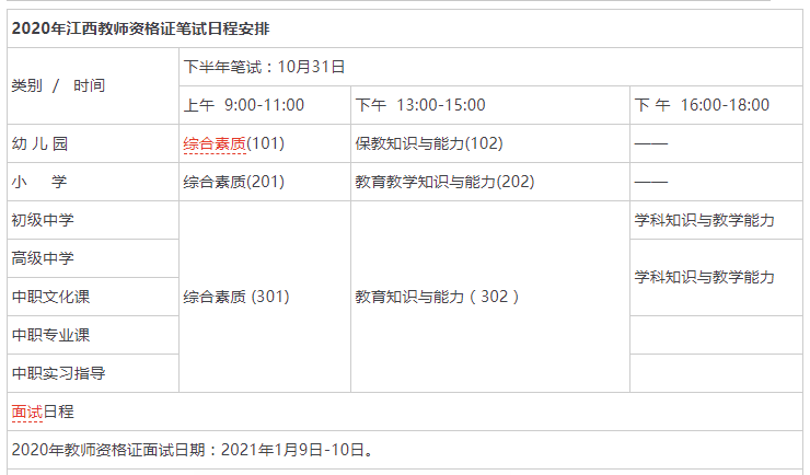 2020年江西中學(xué)教師資格證考試時(shí)間